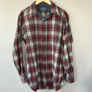 Vintage Pendleton 100% Wool Button Down Plaid Shirt size Large Red/Black/Cream